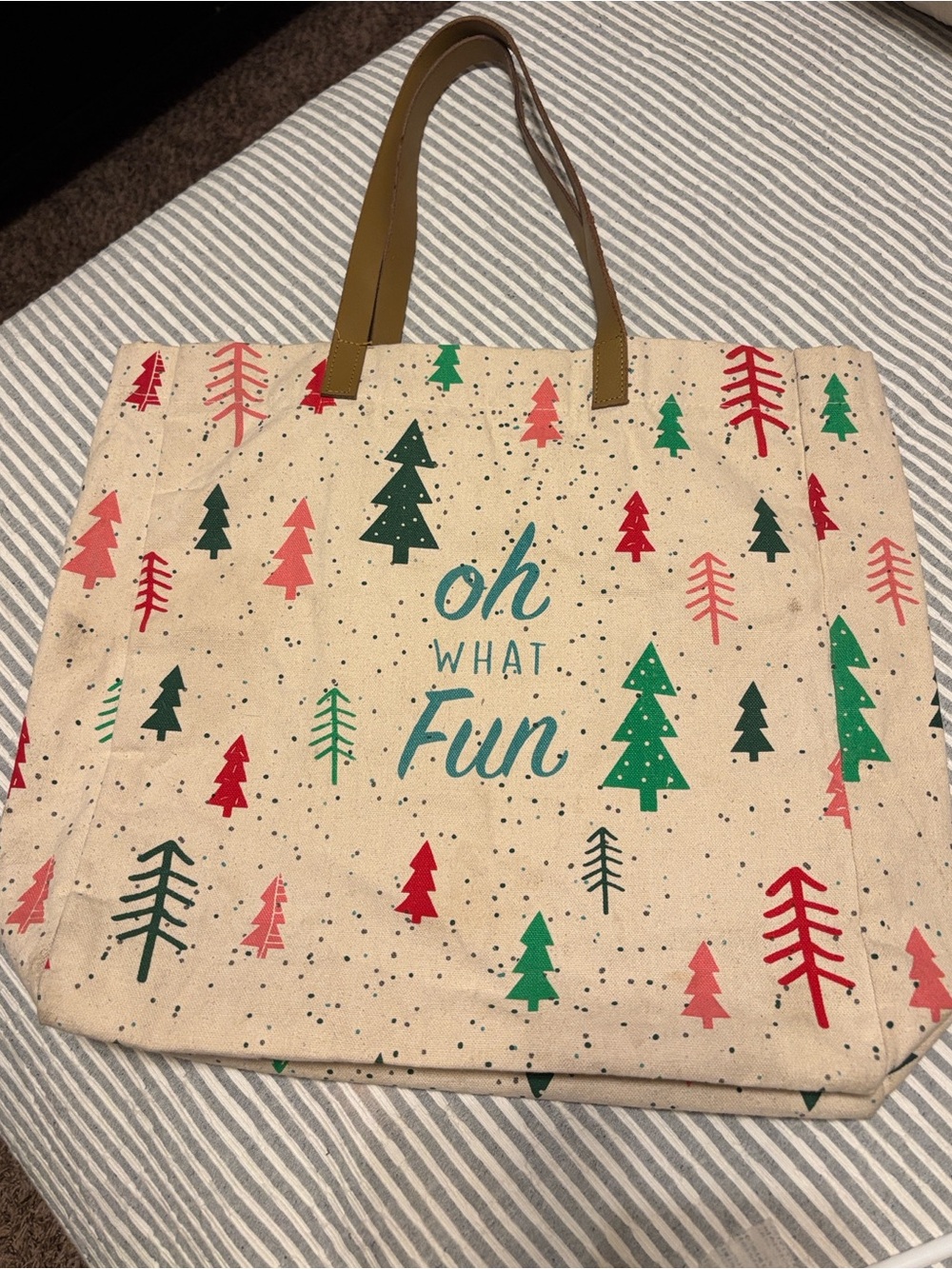 Holiday Tree Canvas Tote - "Oh What Fun"